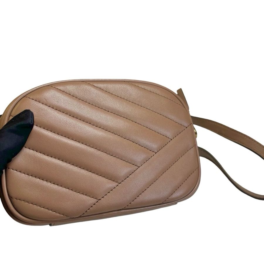 Used TORY BURCH Chevron Leather Kira Chevron Cross body bag Taupe Gold-6