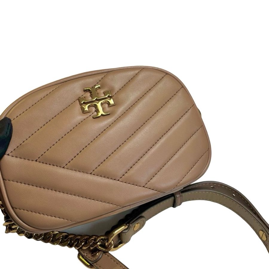Used TORY BURCH Chevron Leather Kira Chevron Cross body bag Taupe Gold-15