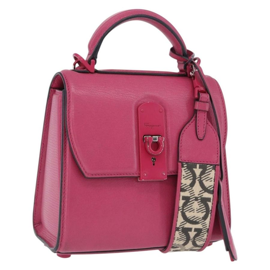 【日本直送】Salvatore Ferragamo Gancini 手提包 皮革 兩用 粉紅色 銀色 正品 196358A-0