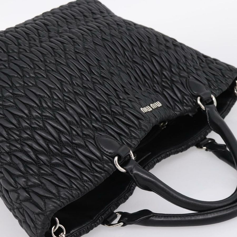 【日本直送】Miu Miu Matelasse 手提包 皮革 2way 銀色 黑色 正品 am12329V-5