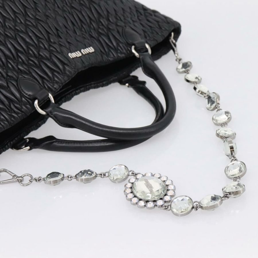 【日本直送】Miu Miu Matelasse 手提包 皮革 2way 銀色 黑色 正品 am12329V-8