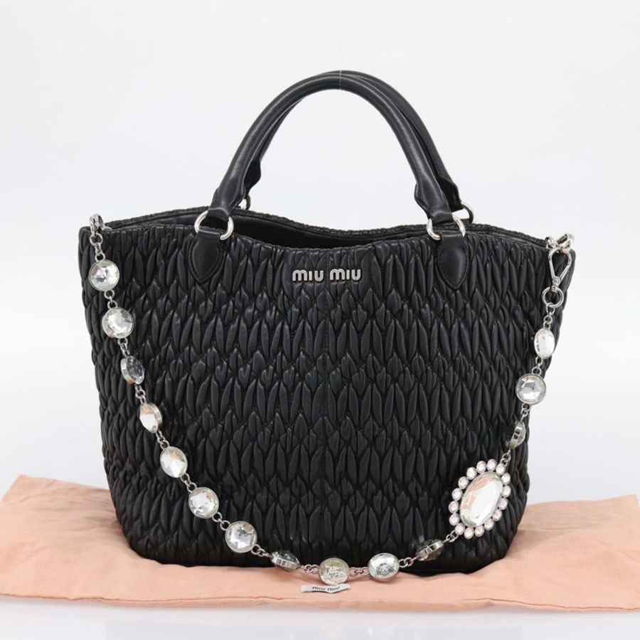 【日本直送】Miu Miu Matelasse 手提包 皮革 2way 銀色 黑色 正品 am12329V-11