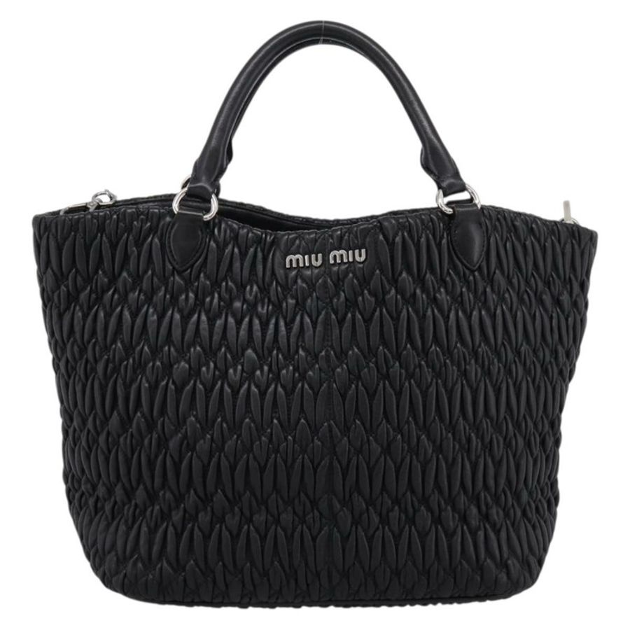 【日本直送】Miu Miu Matelasse 手提包 皮革 2way 銀色 黑色 正品 am12329V-12