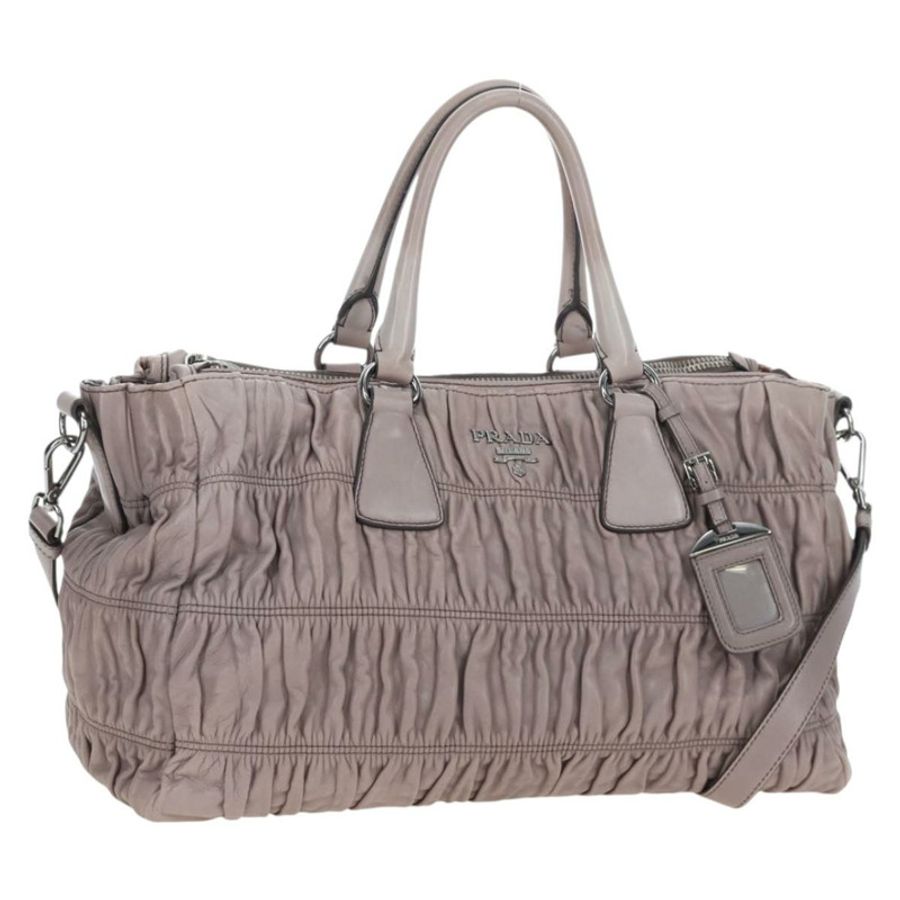 【日本直送】PRADA 褶皺手提包 皮革 兩用 灰色 銀色 正品 199643V-0
