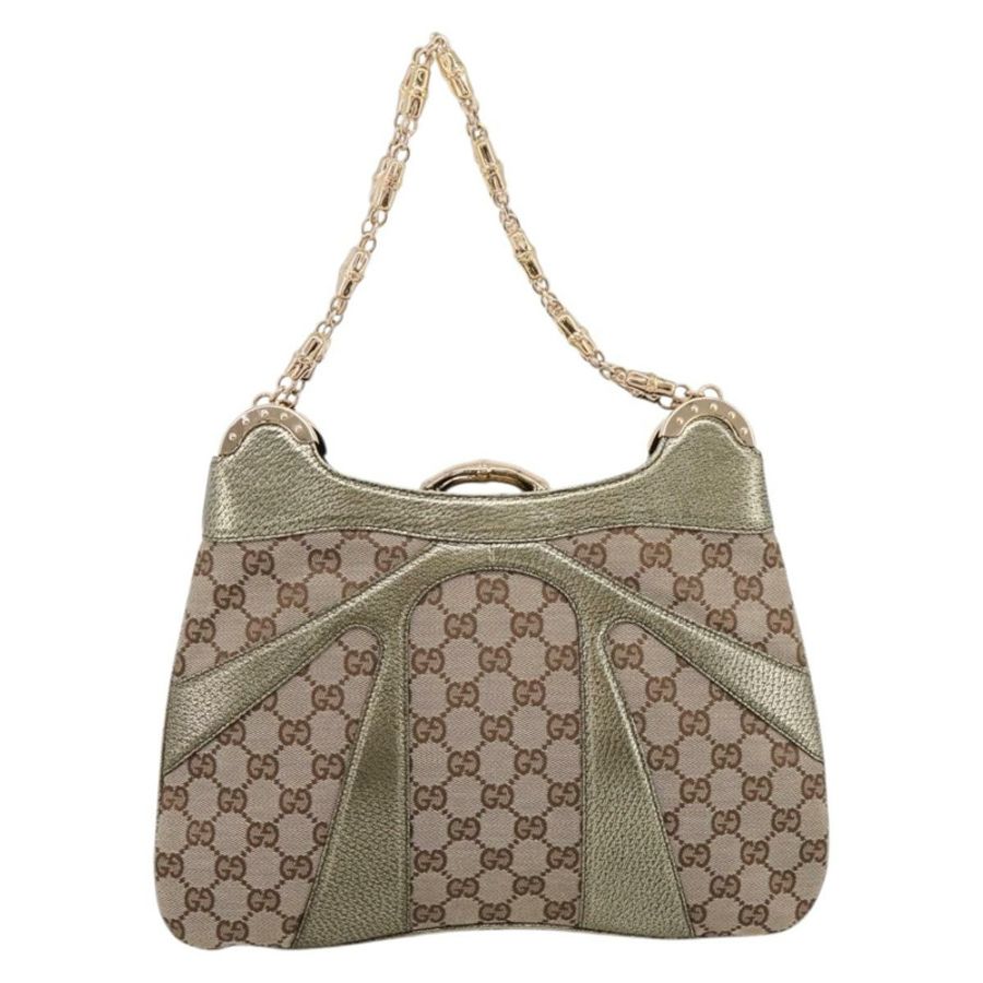 【日本直送】GUCCI GG帆布竹節鏈條單肩包 米色 金色色調 135962 正品 yk20863SAM-1