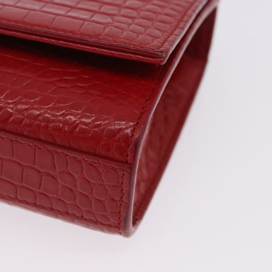 【日本直送】SAINT LAURENT 鏈條 Kate 單肩包 皮革 紅色 銀色 正品 202203V-14