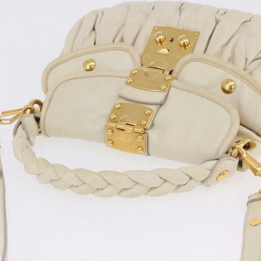 【日本直送】Miu Miu Matelasse 單肩包 皮革 2way 白色 金 Auth 202953V-13