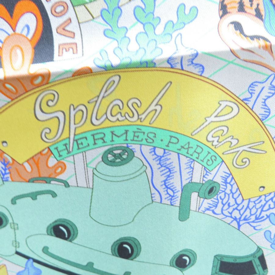 藍色 絲綢 Splash Park Double Face Scarf 90 雙面 方巾【HERMES 愛馬仕】 H903806S 02-2