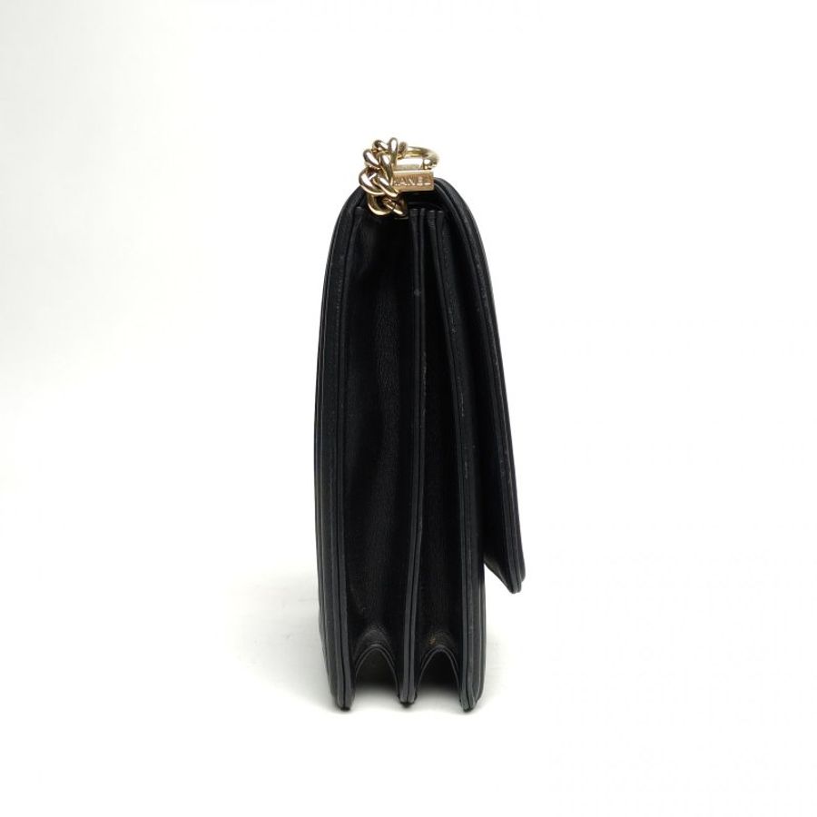 CHANEL Leboy豎版16cm黑色牛皮27開金扣菱格紋-4