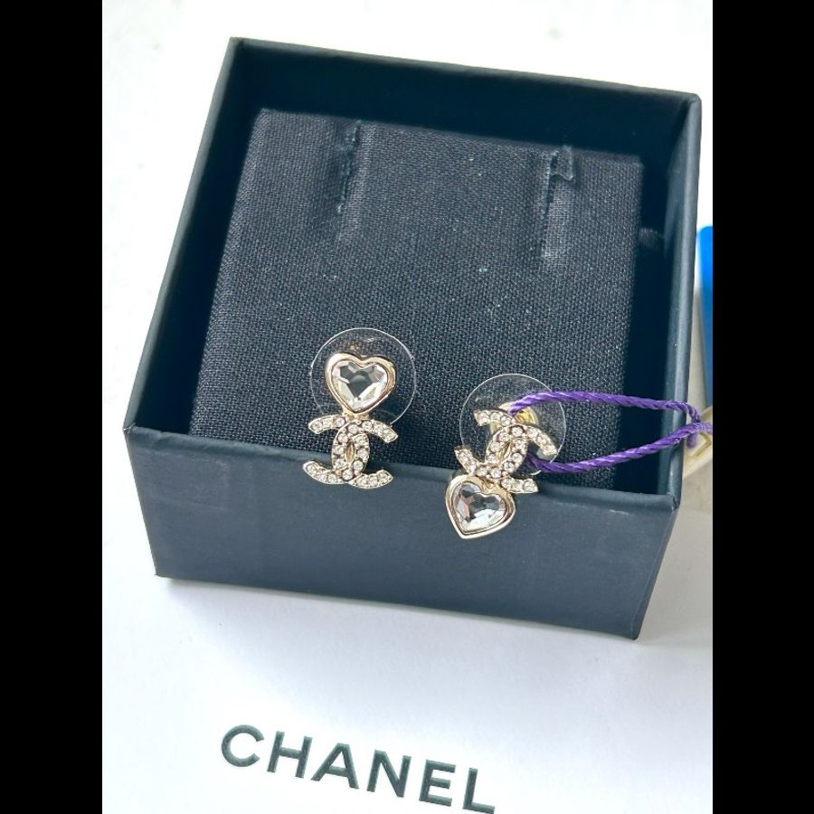 Chanel/香奈兒 雙C 不對稱愛心耳釘-0