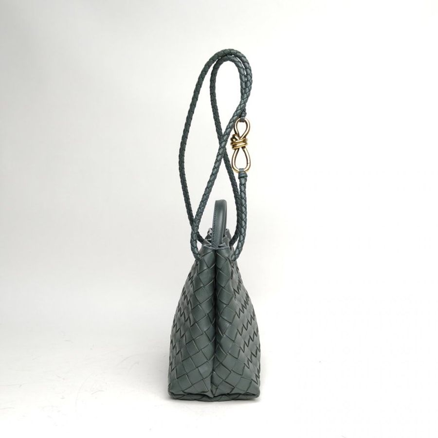 Bottega Veneta Andiamo編織磁扣開合小號灰色羊皮-4