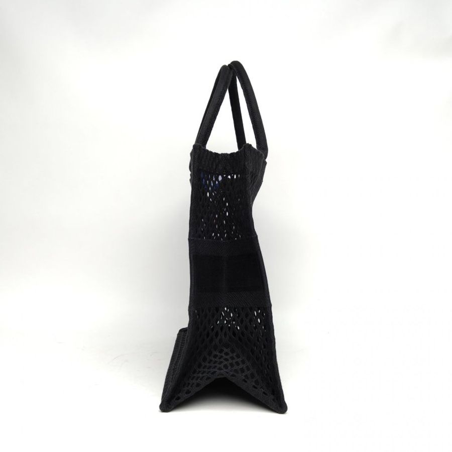 DIOR BookTote大號42黑色帆布2020鏤空網眼刺繡-4