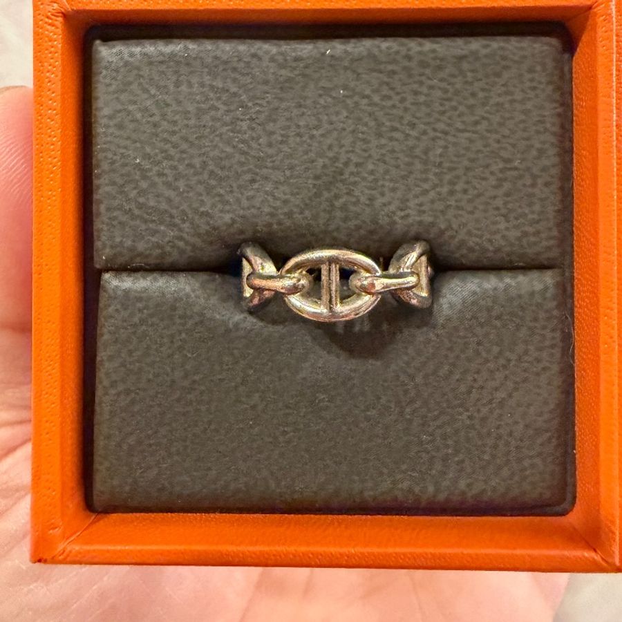 Hermès Chaine d'ancre 愛馬仕豬鼻子戒指 925銀 戒圍51-0