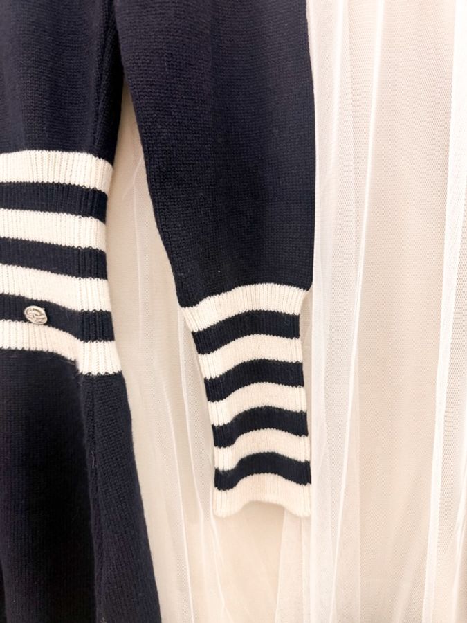Chanel 16K 海軍藍白條紋羊絨連身針織短裙-4