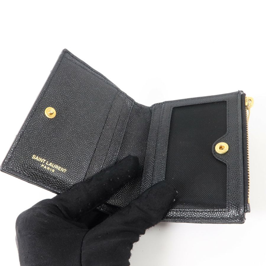 YVES SAINT LAURENT 牛皮皮革Cassandre Monogram Wallet金扣錢包-4