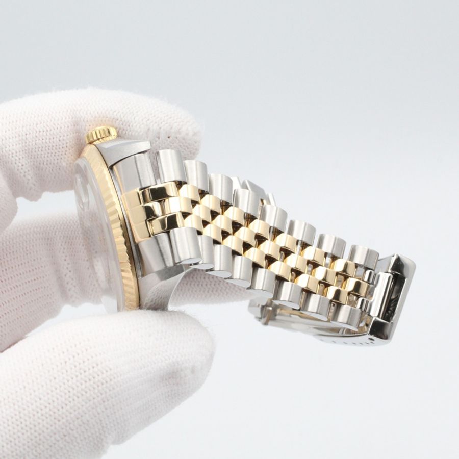 勞力士 Datejust 10P 鑲鑽 U 字頭腕錶,18K(黃金)不鏽鋼錶殼,鑲鑽,男士腕錶,白色錶盤,羅馬數位時標,老款,16233G-7