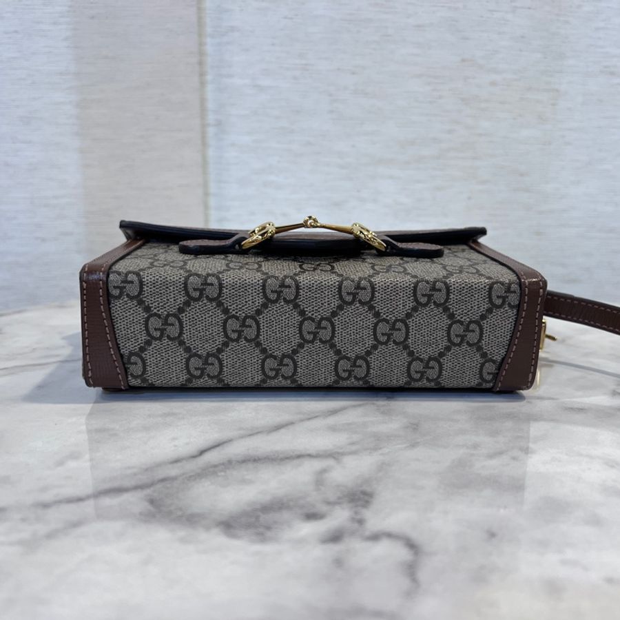 Gucci Pvc咖皮邊金釦Horsebit 1955下蓋肩斜背包-2