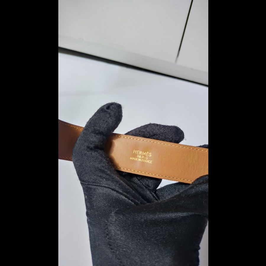Hermes 黃皮革金鉚釘手環-12