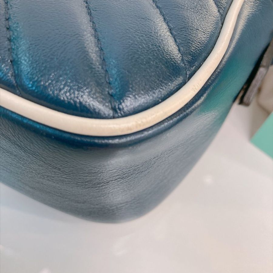 MS0848 Gucci 古馳小號相機包包 GG Marmont Small Camera Bag Blue/White x PHW-6