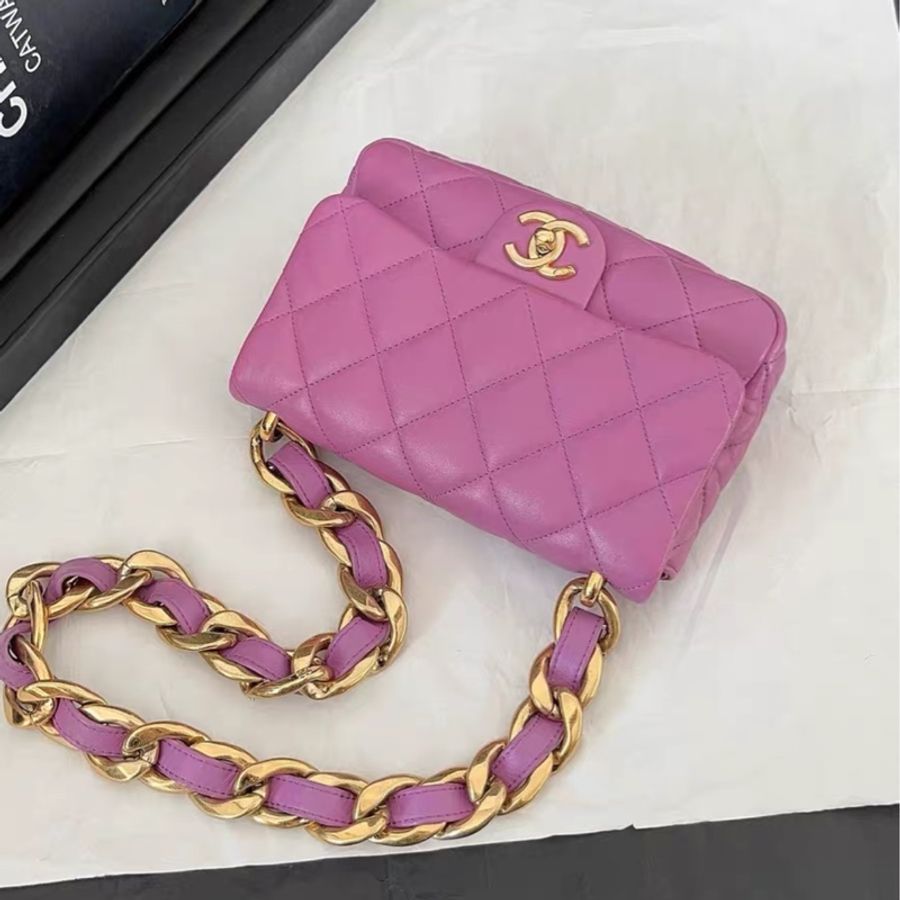 Chanel • 22s香芋紫色金釦羊皮粗鏈條Mini Cf💜#芯片款✨#閒置全配🈶購證-7