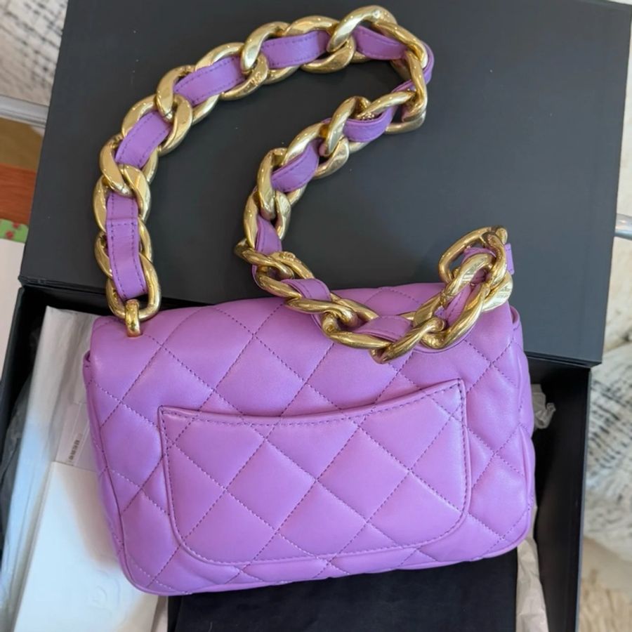 Chanel • 22s香芋紫色金釦羊皮粗鏈條Mini Cf💜#芯片款✨#閒置全配🈶購證-9