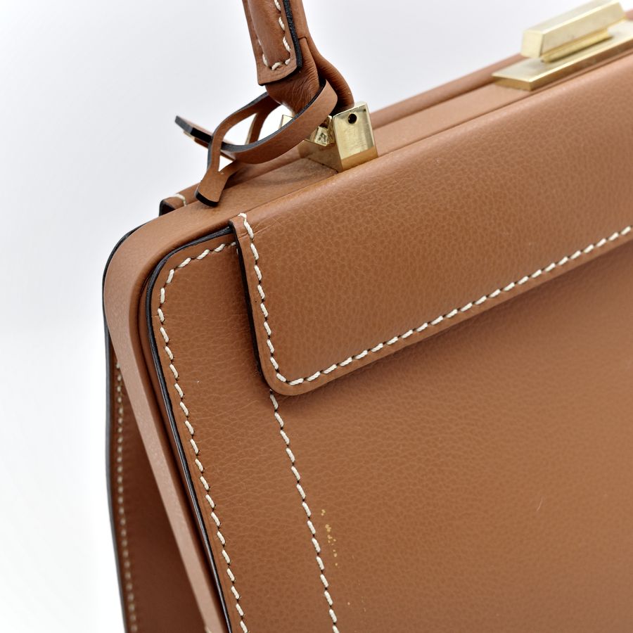 Delvaux 德爾沃 焦糖色 牛皮 手工 vintage 手提包 handle bag-15