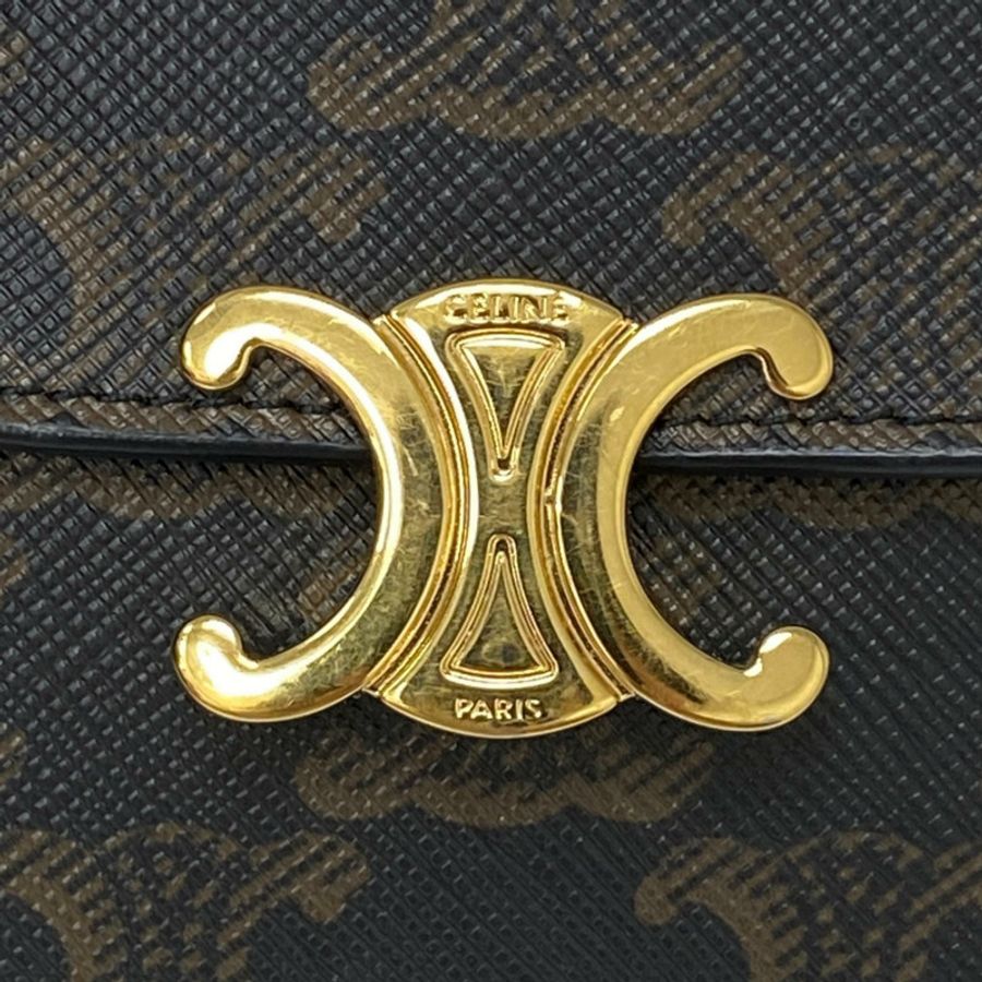☆ CELINE 思琳 Black Coated Canvas Triomphe Short Wallet 黑色塗層帆布短銀包-267017936-21