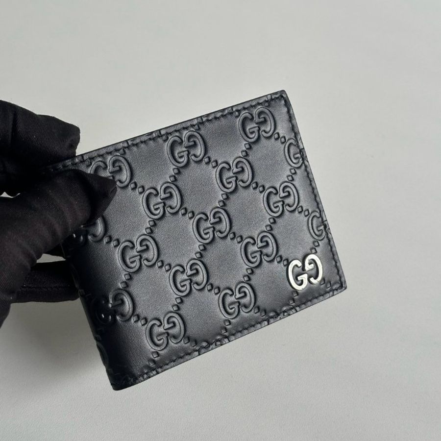 99新🆕 Gucci 古馳 壓紋雙折短夾 黑色銀釦-21