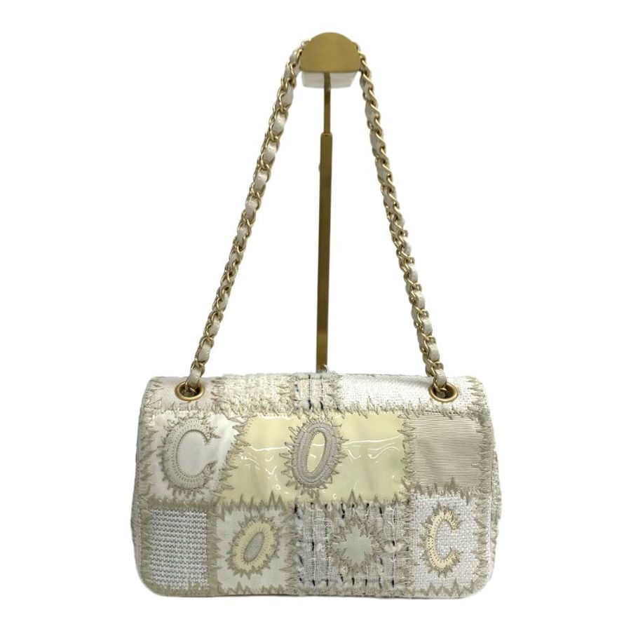 Chanel 白色 cf 刺繡補丁 乞丐 中號 25開 肩背包-1