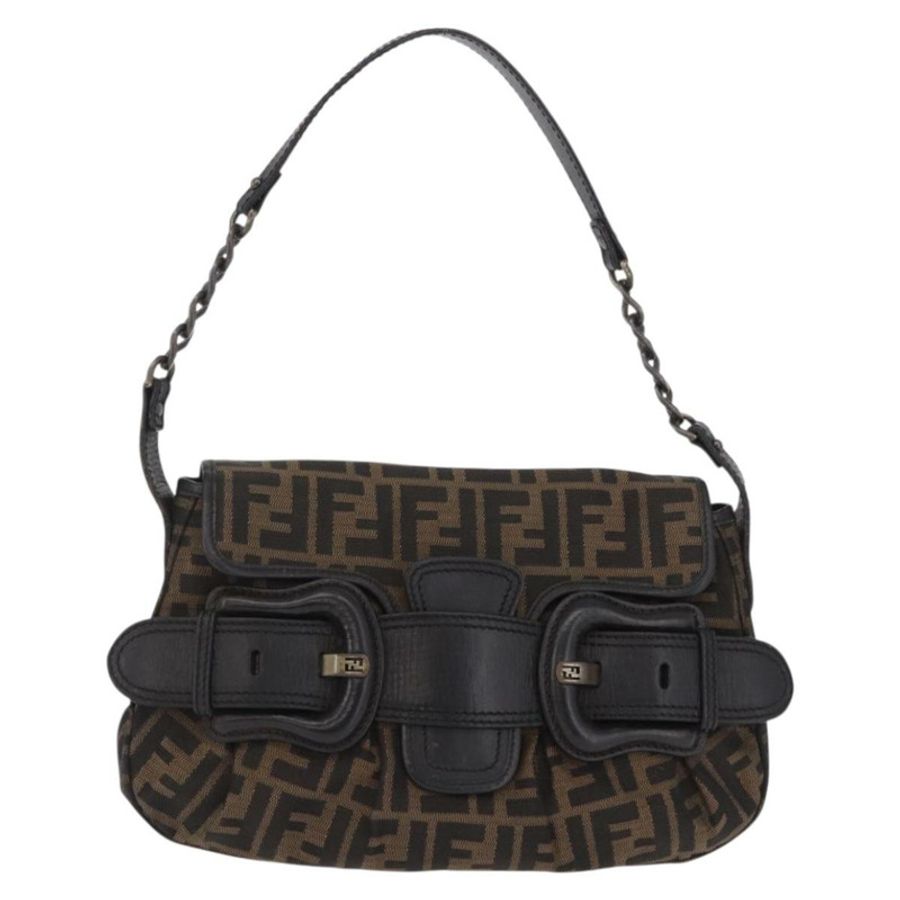 【日本直送】FENDI Zucca帆布鏈單肩包 黑色棕色 正品 201338V-12