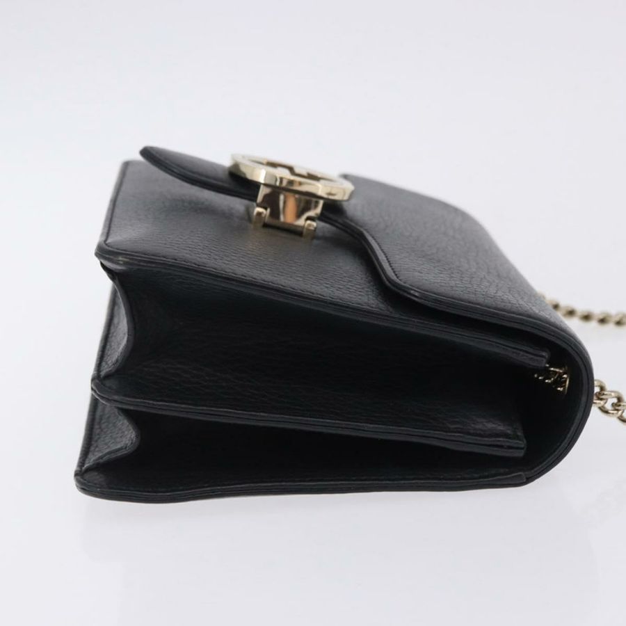 【日本直送】GUCCI 互扣鏈條包 皮革 暢貨中心 黑色 金色 510304 正品 203114V-2