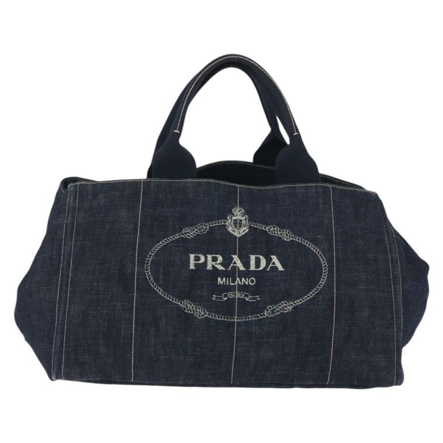 【日本直送】PRADA Canapa GM 手提包 牛仔藍 金色飾邊 正品 ka6253V-12