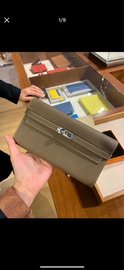 Hermes爱马仕 大象灰银扣Kelly长款钱包-3