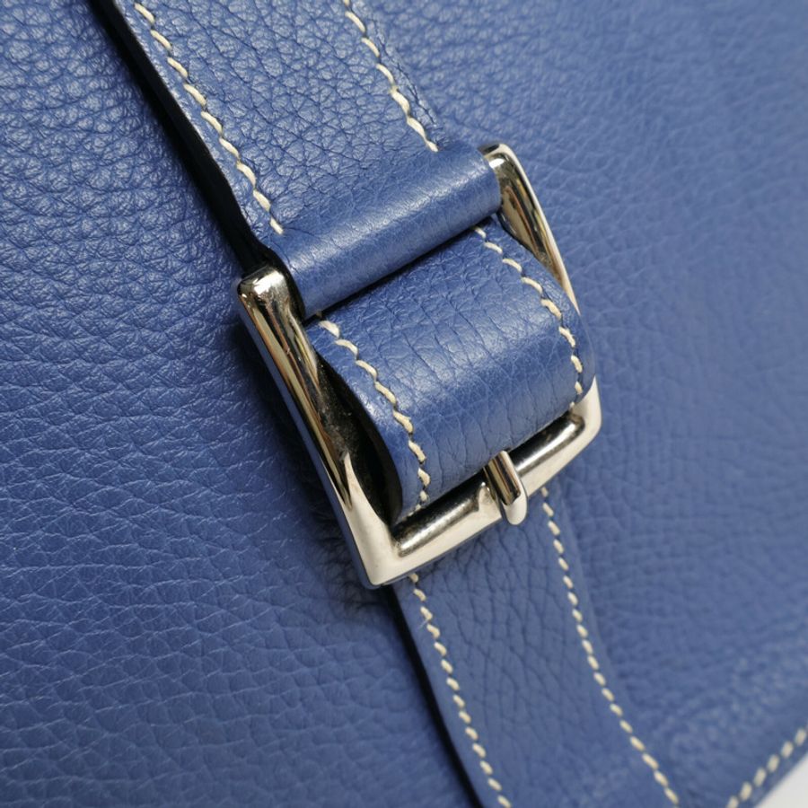HERMES Clemence皮革Halzan 31手挽肩背兩用袋Blue Agate-6