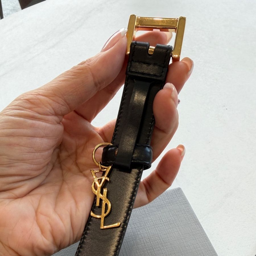YSL Saint Laurent 聖羅蘭 黑金 皮帶 腰帶-9