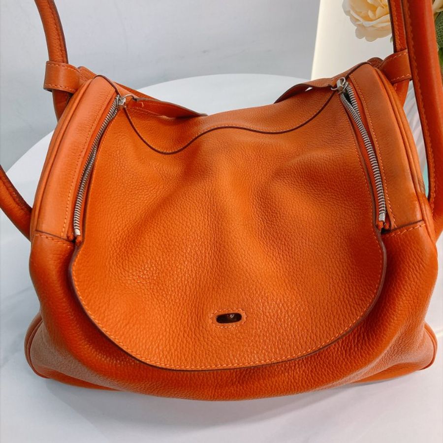 MS0857 Hermes 愛馬仕 琳迪 橙色 銀扣 Lindy 34cm Togo 35 Orange x PHW-15