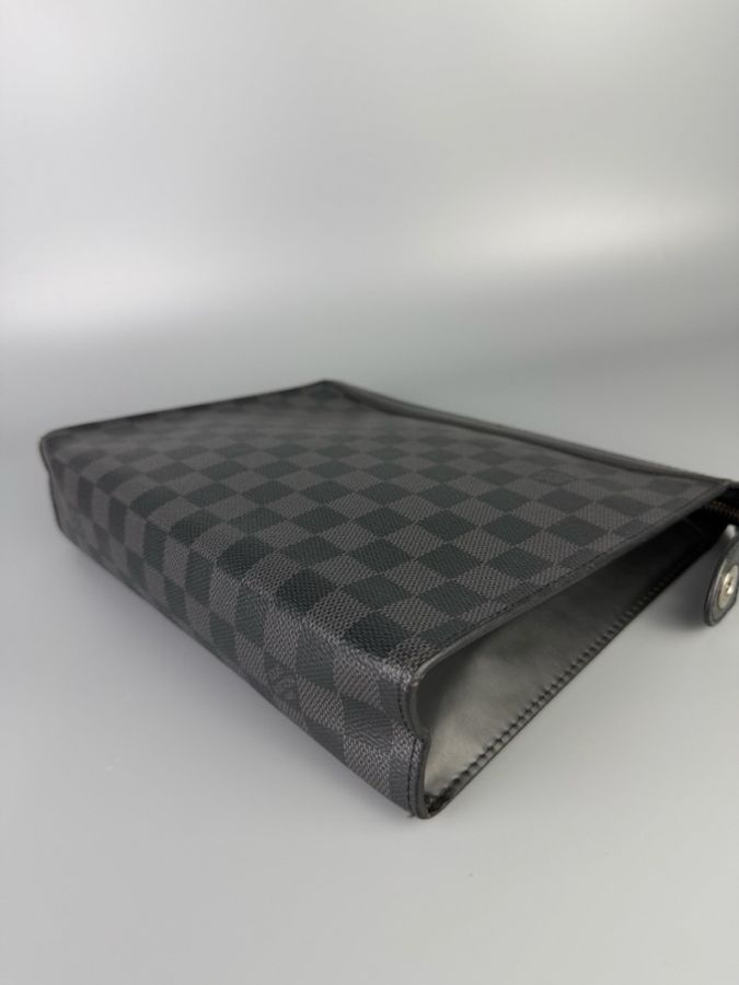 LV路易威登棋盤格手拿包 黑色棋盤格 經典款 拉鍊開合 尺寸27x21cm-3