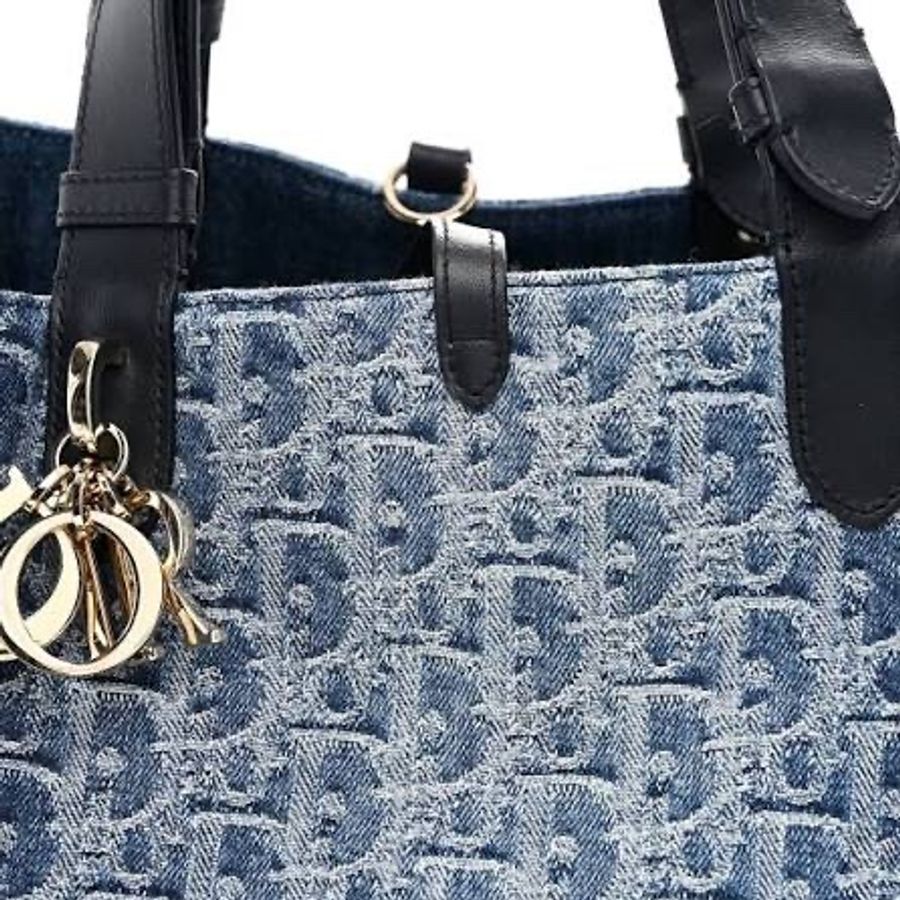 【時尚丹寧】DIOR Denim Jacquard Oblique Large Toujours 托特包(藍色)-1