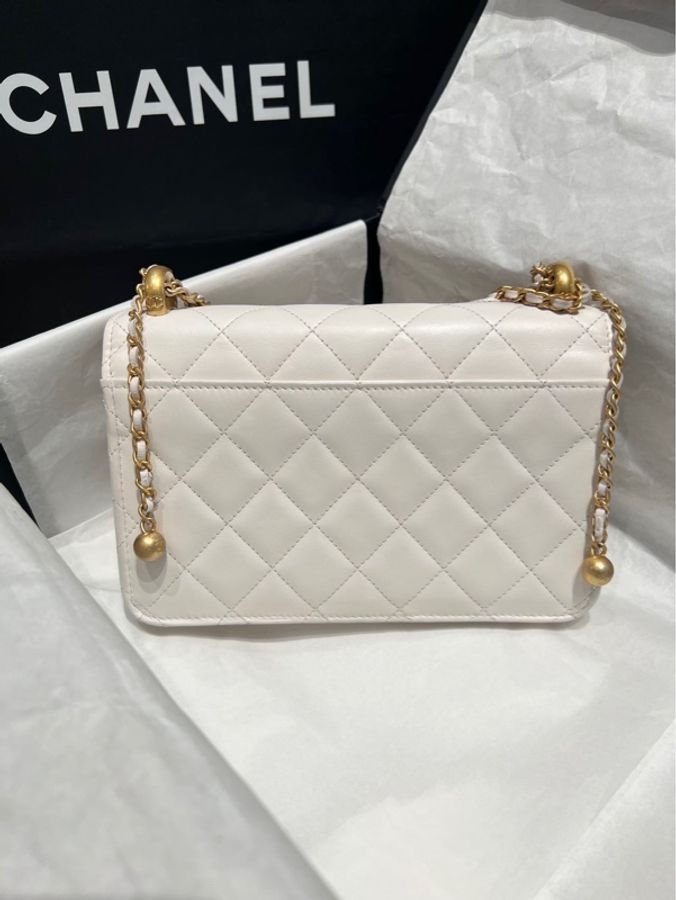 99新 Chanel香奈兒 雙金珠woc白金 芯片款-1