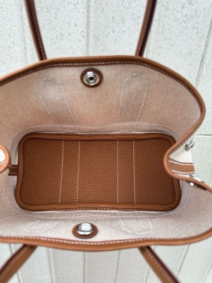 愛馬仕Hermès Garden Party 23 迷你花園包,G刻,Ecru米白帆布拼Gold金棕牛皮,全新全套。-5