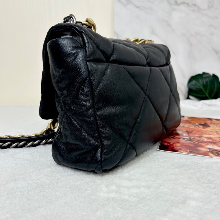 Chanel 19 中號 菱格紋金銀鍊帶手提肩背包-8