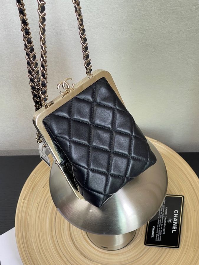 chanel/香奈兒亞克力雙C蛙口包 黑色單肩斜挎 mini款 31開 99新帶膜-2
