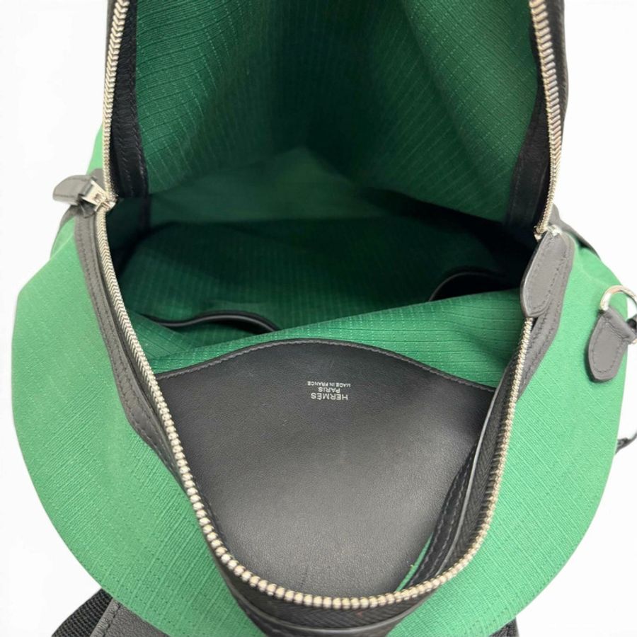 愛馬仕 Toile Bivaque Veau Swift Sac Ad Allback 背包/雙肩包/日用背包,中綠色/黑色,U 字印記,法國製造,男士款,附防塵袋-6