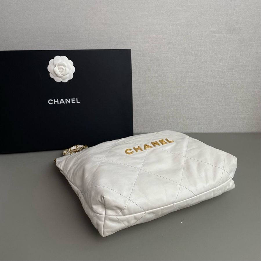💎Chanel香奈兒|22bag 白金牛皮tote 垃圾袋|小號|98新芯片款-5