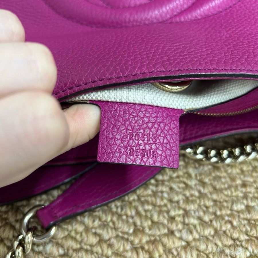 古馳 gucci 雙G扣 皮革 紫色鏈條單肩 托特包-8
