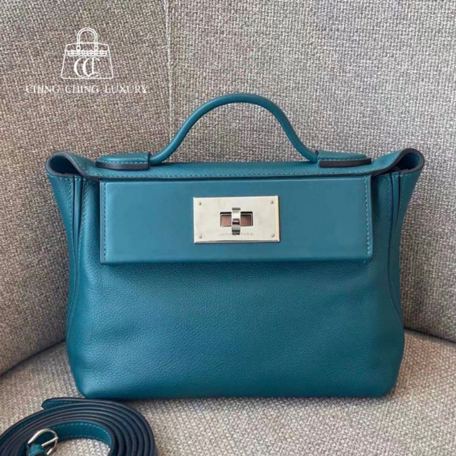🌈Hermes💚Mini 2424💚W0博斯普魯斯海峽綠銀扣💚98新🌈Evercolor皮🌟mini2424🌟2424🌟愛馬仕🌟-0