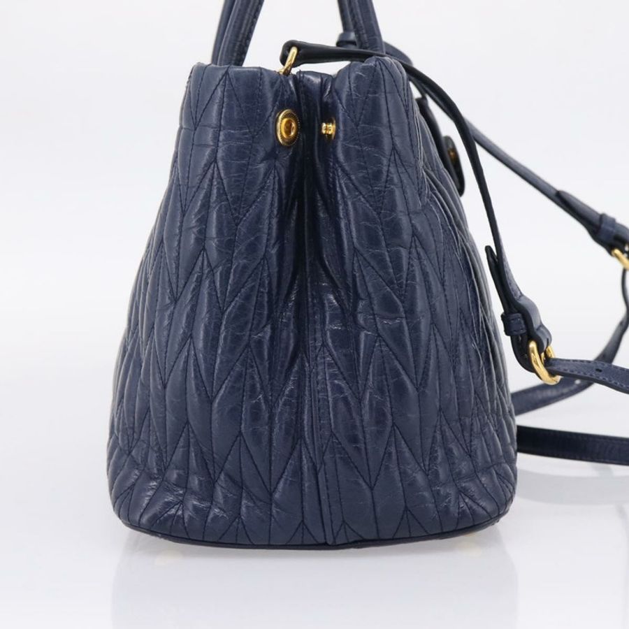 【日本直送】Miu Miu Matelasse 手提包 皮革 2way Blue Gold Tone Auth 207315V-2
