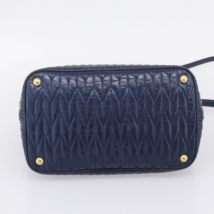 【日本直送】Miu Miu Matelasse 手提包 皮革 2way Blue Gold Tone Auth 207315V-4